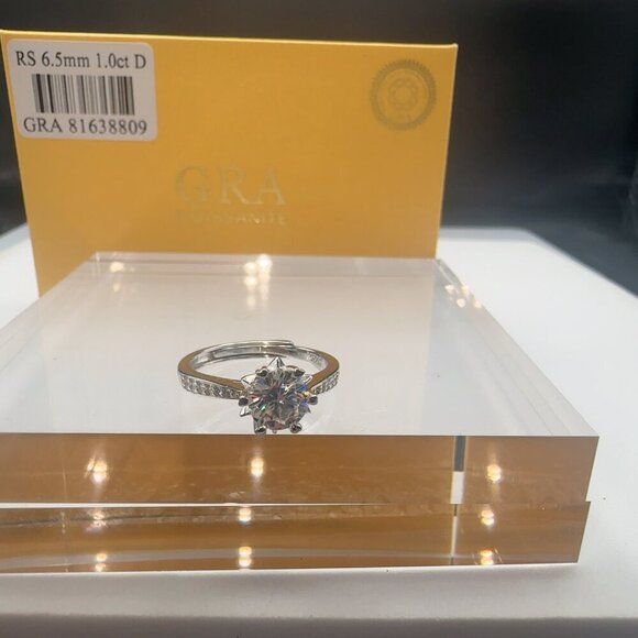 Moissanite Ring 1 CT 925 Sterling Silver Adjustable - Picture 4 of 16